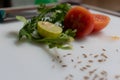 Style old salad with vegetables ingredients isolated on a plate Royalty Free Stock Photo