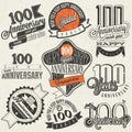 Vintage style One Hundred anniversary collection. Royalty Free Stock Photo
