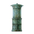 Vintage style outdoor metal rusted decorative column. Watercolor illustration. Hand drawn old vertical architecture