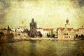 Vintage style panorama of old Prague Royalty Free Stock Photo
