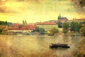 Vintage style panorama of old Prague Royalty Free Stock Photo