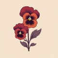 Vintage Style Pansy Flower Vector Drawing In Minimalistic Design