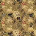 Vintage-style pattern featuring educational symbols like globes, graduation caps, test Royalty Free Stock Photo