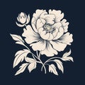 Vintage Style Peony Flower Logo On Black Background