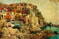 Vintage style picture of Manarola, Italy