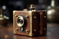 vintage-style pinhole camera with brass details Royalty Free Stock Photo