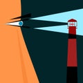 A vintage style portrait of a strong sailor man with a view of a lighthouse. Vector