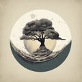 Vintage-style Poster Design Featuring A Surreal Tree With Wind And Water