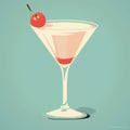 Retro Martini Illustration With Cherry: Vintage-inspired Goosepunk Art