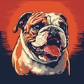 8bit Bulldog Illustration: Retro Visuals With Dark Red And Orange