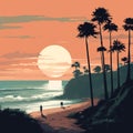 Bold Graphic Illustrations Of Sunset Landscapes With Palm Trees