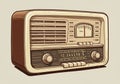 A vintage-style radio with a rectangular, beige and brown casing. It Royalty Free Stock Photo