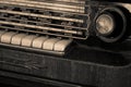 Vintage style radio in wooden box and fabric front Royalty Free Stock Photo