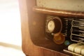 Vintage style radio in wooden box and fabric front Royalty Free Stock Photo