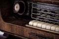 Vintage style radio in wooden box and fabric front Royalty Free Stock Photo