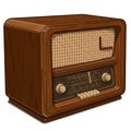 A vintage-style radio with a wooden exterior features a rectangular Royalty Free Stock Photo