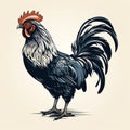 Bold And Detailed Rooster Illustration On Beige Background