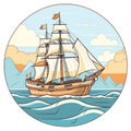 Vintage Style Sailing Ship Icon For Vintage Design Royalty Free Stock Photo