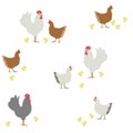 Vintage style seamless pattern of chicken. Easter Texture with hens, chicks and roosters. Hand drawn vector illustration Royalty Free Stock Photo