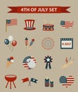 Vintage style set of patriotic icons Independence Day of America. July 4th collection of design elements, on Royalty Free Stock Photo