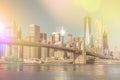 Vintage style Skyline of downtown New York City at early morning Royalty Free Stock Photo