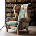 Colorful Patchwork Wing Back Chair For Modern American Homes Royalty Free Stock Photo