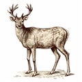 Vintage Style Stag Vector Drawing On White Background