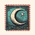 Vintage Islamic Luna Stamp: Rustic Americana Inspired By Celestial Art