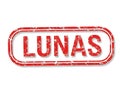 Vintage-style stamp with the word lunas prominently displayed in bold red letters Royalty Free Stock Photo