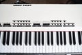 A vintage-style synthesizer keyboard taken in close-up Royalty Free Stock Photo