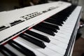 A vintage-style synthesizer keyboard taken in close-up Royalty Free Stock Photo