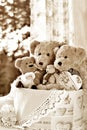 Vintage style teddy bear family- sepia effect Royalty Free Stock Photo