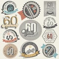 Vintage style 60th anniversary collection. Royalty Free Stock Photo