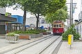 Vintage style tram on the Christchurch Tramway at the Re:Start Mall offers a unique city tour by the classic way of transportation