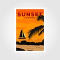 vintage style travel poster or sticker florida United States, key west sunset and palm trees