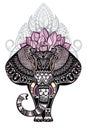 Vintage style vector elephant with ornate lotus mandala crown