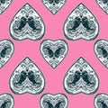 Vintage style vector heart seamless pattern. Royalty Free Stock Photo