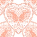 Vintage style vector heart seamless pattern. Royalty Free Stock Photo