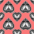 Vintage style vector heart seamless pattern. Royalty Free Stock Photo