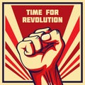 Vintage style vector revolution poster raised fist