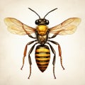 Vintage-style Wasp Illustration: Detailed Bee Art Design Concept