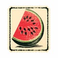 Vintage Style Watermelon Illustration In Woodcut-inspired Graphics