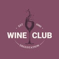 Vintage style wine shop simple label, badge, emblem, logo template. Graphic drink art with engraved wine glass with splashes