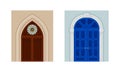 Vintage style wooden closed doors set. Classic faacades architactural design vector illustration Royalty Free Stock Photo