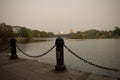 Vintage styled railing with chain at rabindra sarobar lake, kolkata