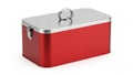 Vintage styled red metal lunch box with silver lid Royalty Free Stock Photo