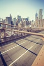 Vintage stylized Manhattan seen from Brooklyn Bridge, NYC, USA Royalty Free Stock Photo