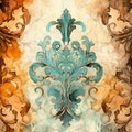 Rococo Digital Watercolor Design With Blue Embroidered Ornament