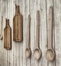 Vintage stylized photo of cutting boards and wooden spoons Royalty Free Stock Photo