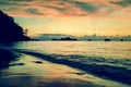 Vintage stylized photo of sunrise on the beach Royalty Free Stock Photo